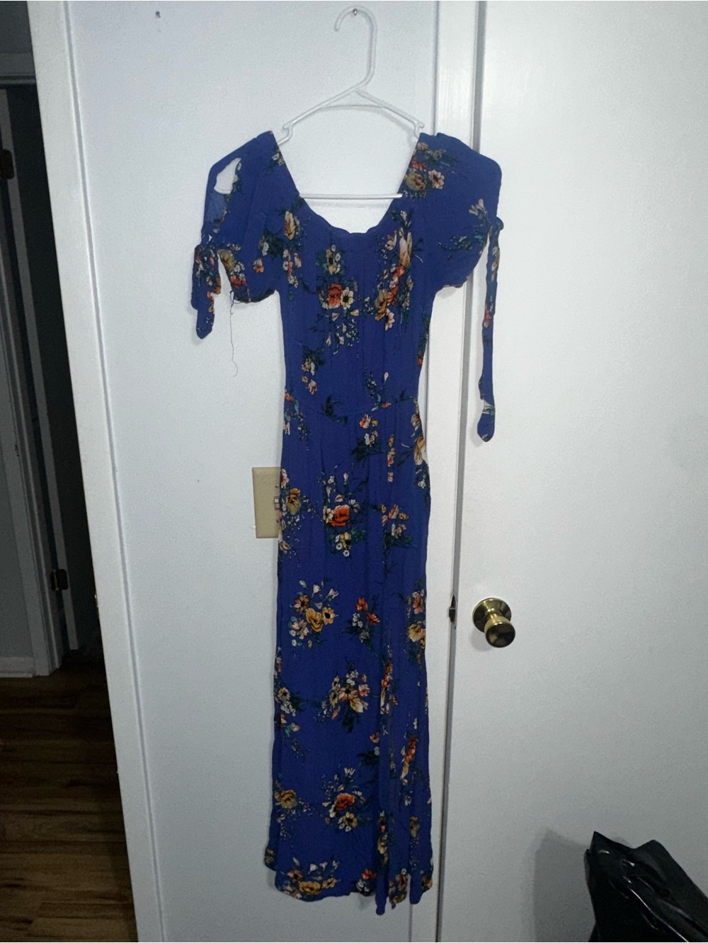 Floral Tie-Sleeve Maxi Dress in Royal Blue